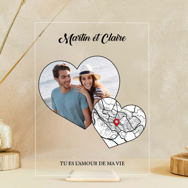 Plaque Cœurs avec Carte de l’Amour et Photos personnalisée