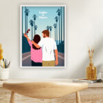 Vignette de Affiche avec illustration de couple et palmiers personnalisée avec prénoms