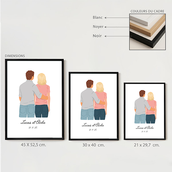 Poster avec illustration personnalisée de couple de dos