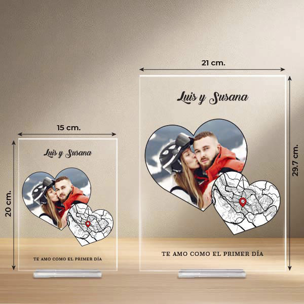 Plaque Cœurs avec Carte de l’Amour et Photos personnalisée