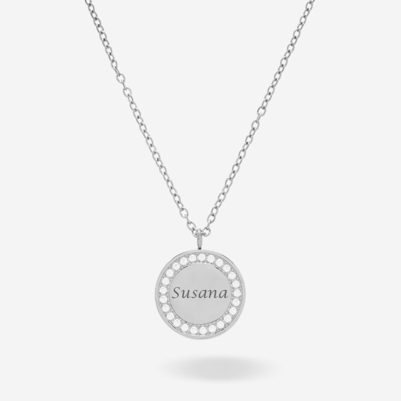 Collier rond avec brillants avec texte personnalisé