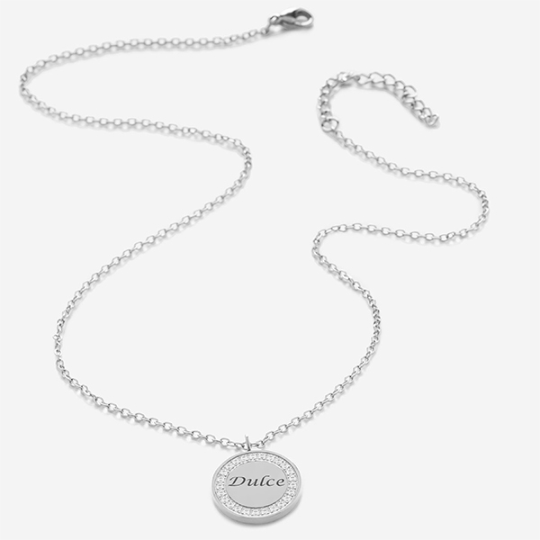 Collier rond avec brillants avec texte personnalisé