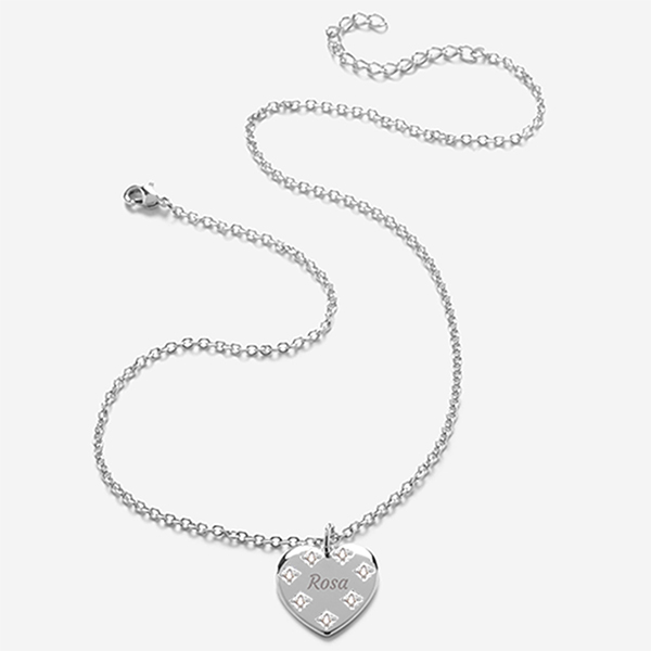 Collier Cœur avec Strass et Texte personnalisé