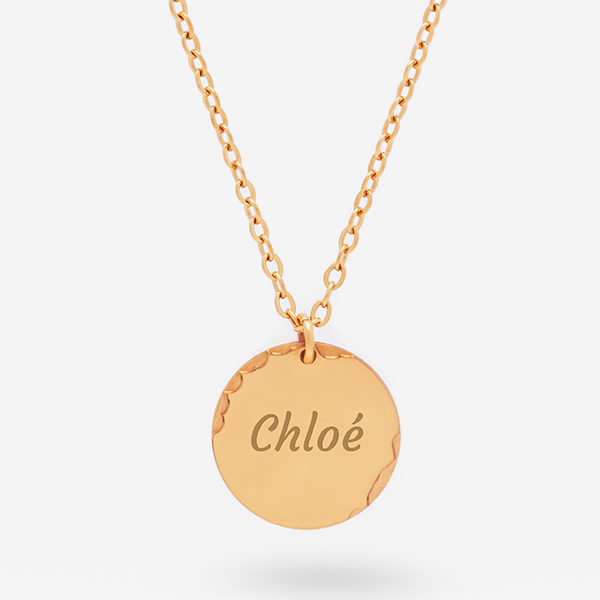 Collier rond avec écailles et texte personnalisé