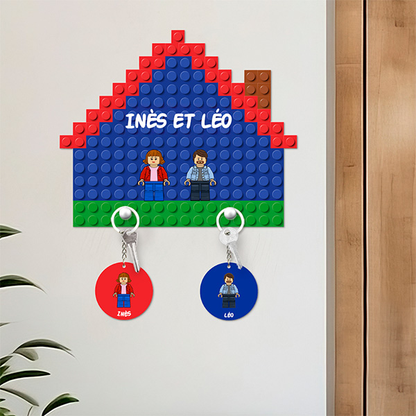 Porte-clés mural Maison Lego avec Texte personnalisé