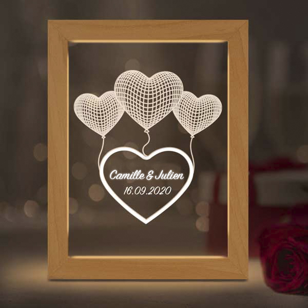 Lampe Cœur Ballons personnalisée avec Prénom et Date