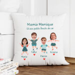 Coussin avec texte, prénoms et personnages avec photo personnalisés Vignette de Coussin avec texte, prénoms et personnages avec photo personnalisés