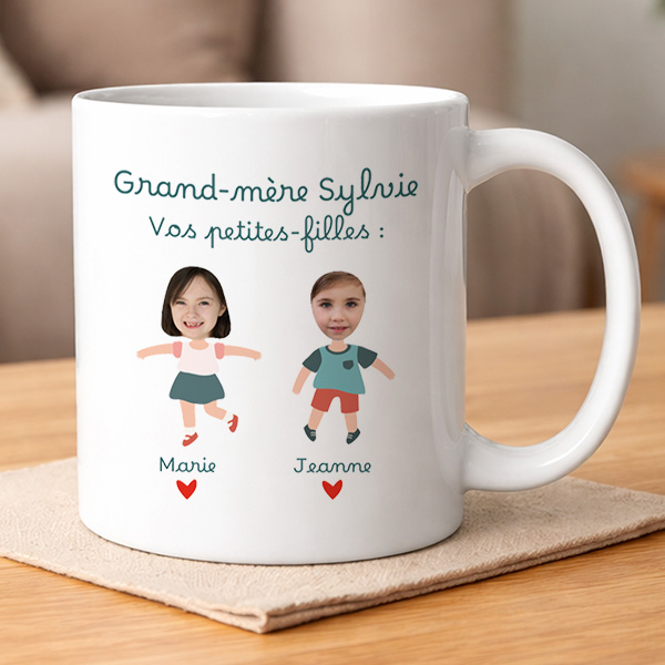 Mug avec texte, prénoms et personnages avec photo personnalisés