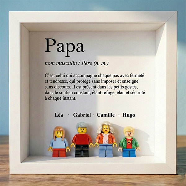 Cadre avec minifigurines type Lego Définition de Papa et Prénoms Personnalisés