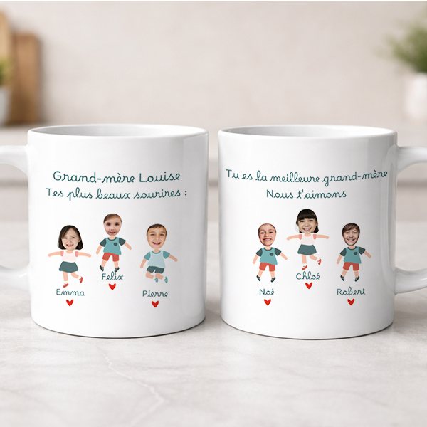 Mug avec texte, prénoms et personnages avec photo personnalisés