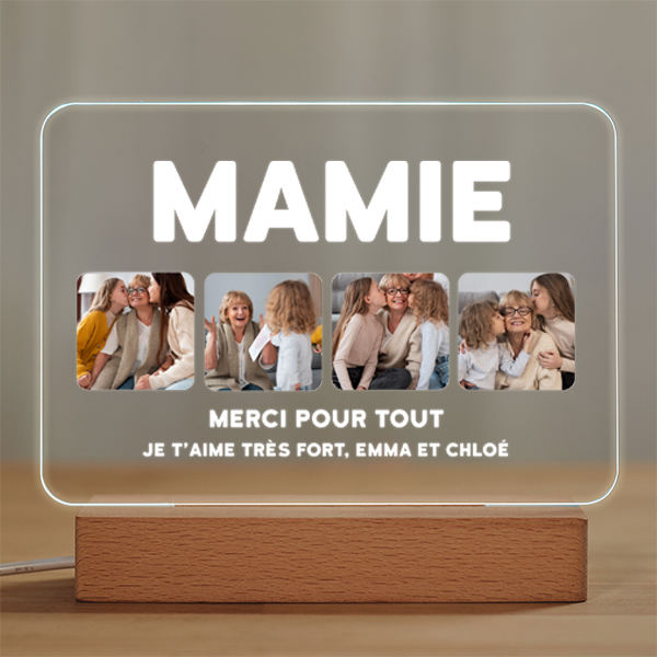 Lampe Grand-mère avec quatre photos et texte personnalisé