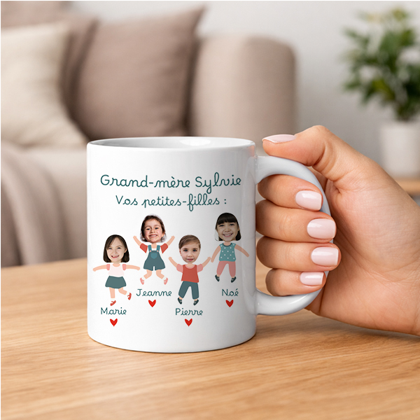 Mug avec texte, prénoms et personnages avec photo personnalisés
