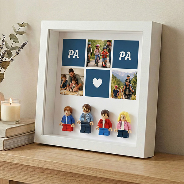 Cadre avec minifigurines type Lego Papa avec Cœur et Photos Personnalisées