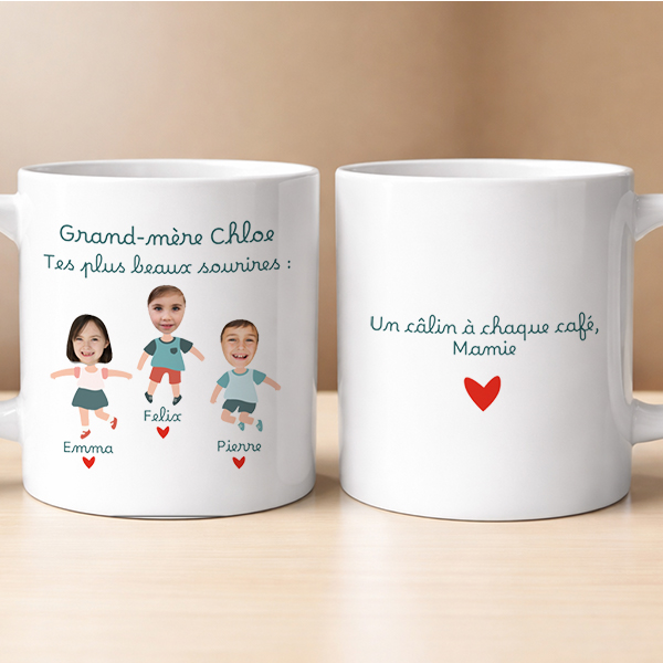 Mug avec texte, prénoms et personnages avec photo personnalisés