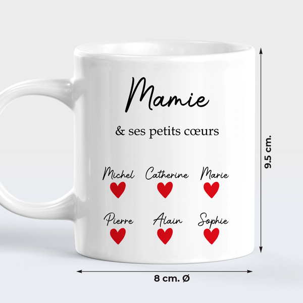 Mug avec texte, cœurs et prénoms personnalisés