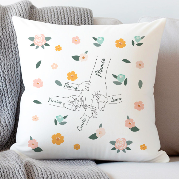 Coussin Mamie Mains Unies avec Prénoms Personnalisés