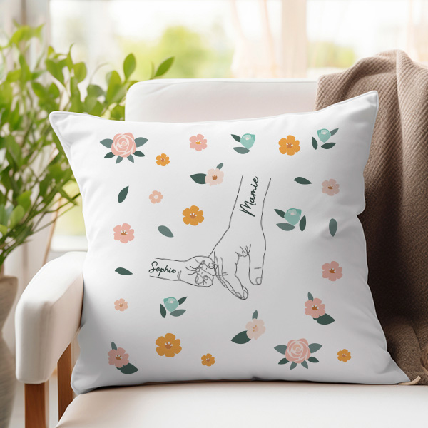 Coussin Mamie Mains Unies avec Prénoms Personnalisés