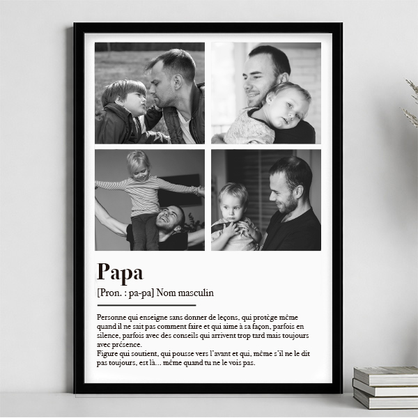 Poster Définition de Papa en Noir et Blanc avec Photos Personnalisées