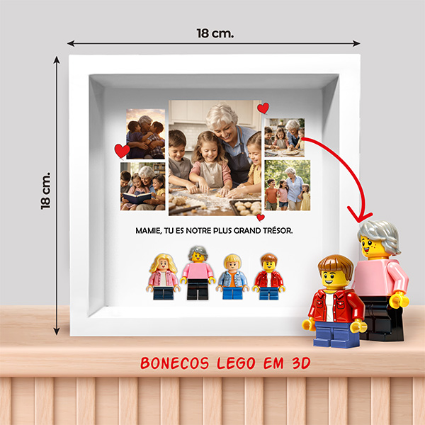 Cadre avec minifigurines type LEGO, 5 photos et texte personnalisé