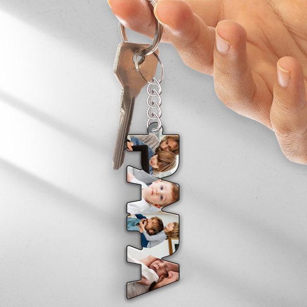 Porte-clés avec Photos dans les lettres Papa personnalisé