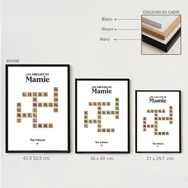 Affiche design Scrabble avec texte et prénoms personnalisés