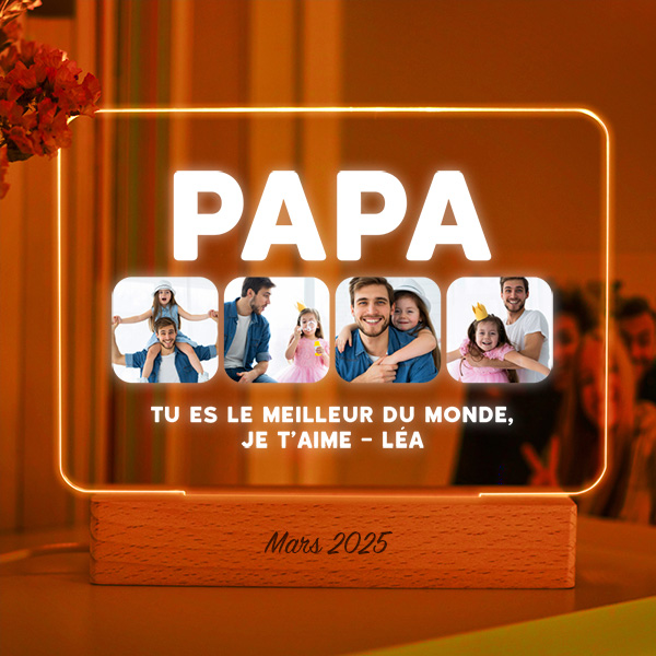 Lampe Papa avec Quatre Photos et Texte personnalisée
