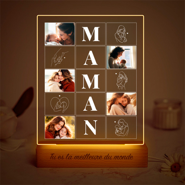 Lampe Maman avec Quatre Photos et Silhouettes personnalisée
