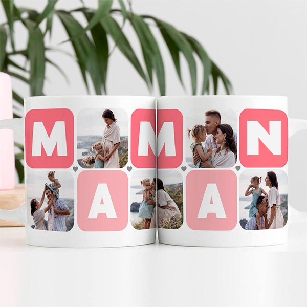 Tasse Maman Cubes Cœur avec Cinq Photos personnalisée