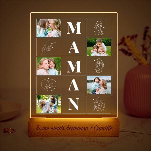 Lampe Maman avec Quatre Photos et Silhouettes personnalisée