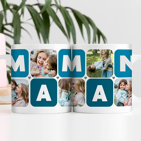 Tasse Maman Cubes Cœur avec Cinq Photos personnalisée