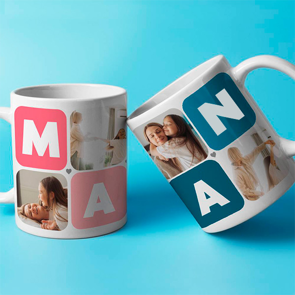 Tasse Maman Cubes Cœur avec Cinq Photos personnalisée