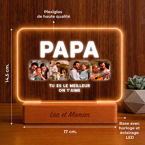 Lampe Papa avec Quatre Photos et Texte personnalisée