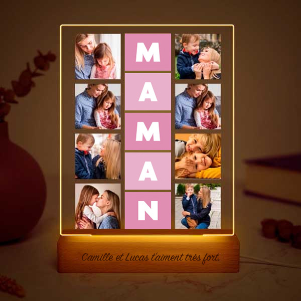 Lampe Cubes Roses Maman avec Huit Photos personnalisée