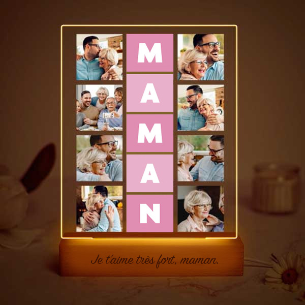 Lampe Cubes Roses Maman avec Huit Photos personnalisée