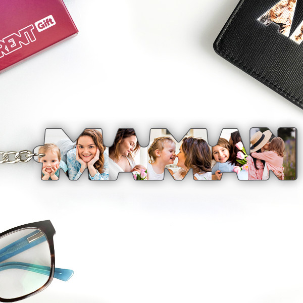 Porte-clés avec Photos dans les lettres Maman personnalisé