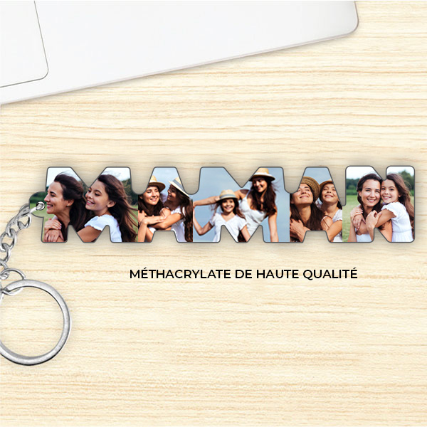 Porte-clés avec Photos dans les lettres Maman personnalisé