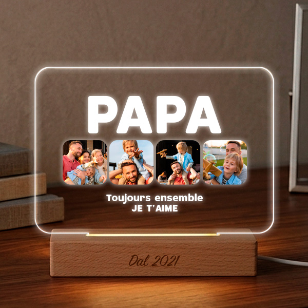 Lampe Papa avec Quatre Photos et Texte personnalisée