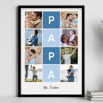 Vignette de Poster Papa en Carrés Bleus avec Texte et Photos Personnalisées