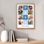 Vignette de Poster Papa en Carrés Bleus avec Texte et Photos Personnalisées
