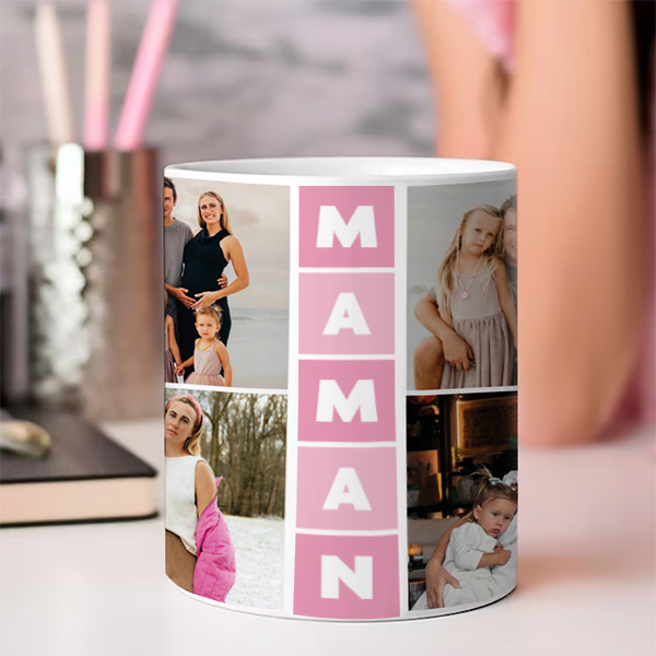 Tasse Maman Cubes avec Quatre Photos personnalisée