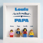 Vignette de Cadre avec minifigurines type Lego Tu es le Meilleur Papa et Prénoms Personnalisés