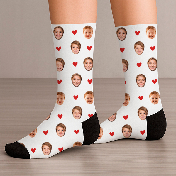 Chaussettes Maman avec Visages et Cœurs personnalisées