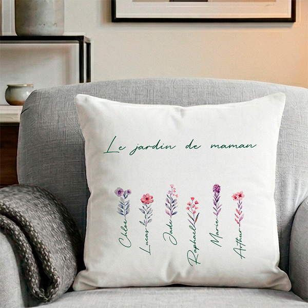 Coussin le Jardin de Maman avec Prénoms personnalisés
