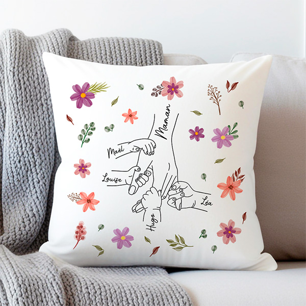Coussin pour Maman avec Mains et Prénoms personnalisés
