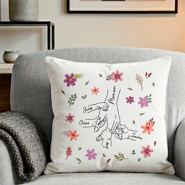 Coussin pour Maman avec Mains et Prénoms personnalisés