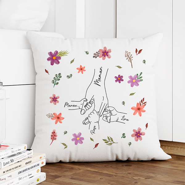 Coussin pour Maman avec Mains et Prénoms personnalisés