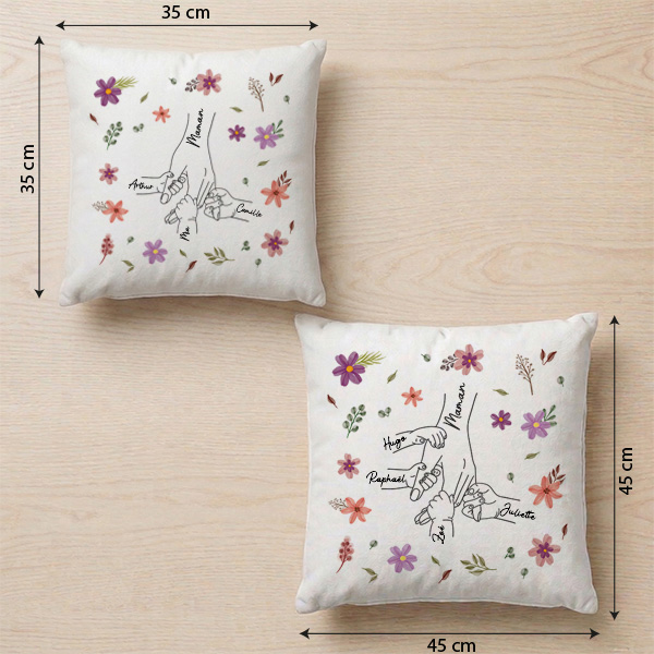 Coussin pour Maman avec Mains et Prénoms personnalisés