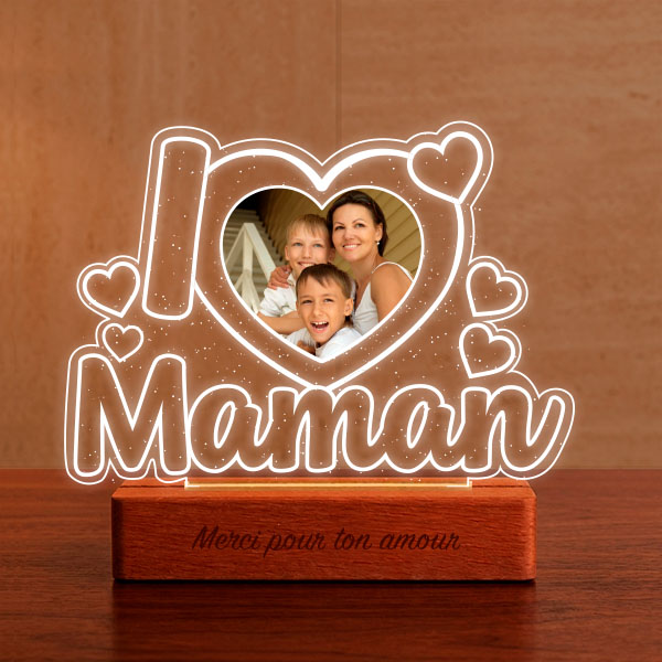 Lampe I Love Maman avec Photo personnalisée