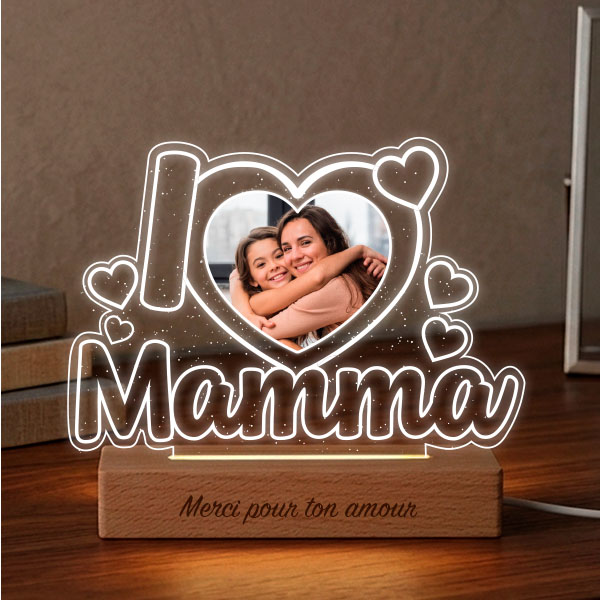 Lampe I Love Maman avec Photo personnalisée
