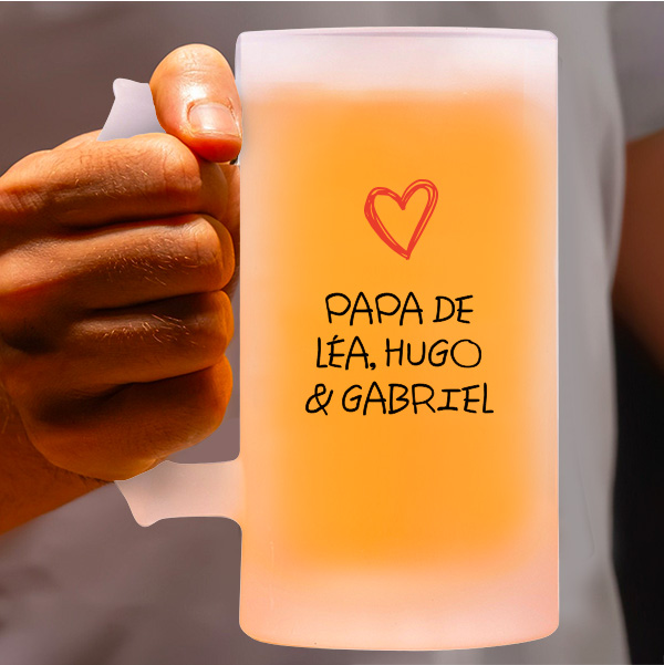 Chope de bière avec cœur et texte personnalisé pour Papa